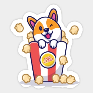 Cute Corgi Dog With Popcorn Sticker